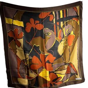 Sunkyung SA Brown Yellow Orange Rust Leaf Abstract Geometric Scarf 33.5" x 35"